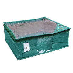 Kuber Industries 3 Layered Quilted Silk 2 Pieces Saree Cover (Green) -CTKTC024688