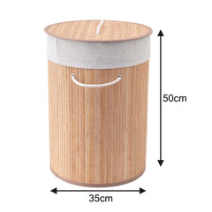 Kuber Industries Bamboo Basket With Lid|Foldable Laundry Basket For Clothes|Durable Rope Handles & Removable Bag (Natural)