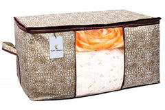 Kuber Industries Metallic Printed Non-Woven Underbed Storage Bag|Large Storage Organiser|Blanket Cover with Transparent Window|Size 65 x 45 x 31 CM|Pack of 3 (Multicolor)