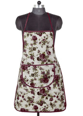 Kuber Industries Flower Design Jute Bib Apron with 1 Large Pocket Oil Stain Resistant Cooking Kitchen Apron for Men Women (Brown)-HS_38_KUBMART21208