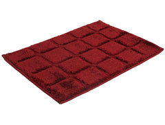Heart Home Square Design Velvet Doormat, Pack of 3 (Maroon)