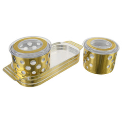 Kuber Industries Pearl Wooden Design Plastic Dry Fruit Container with Tray Set with Lid & Serving Tray, 500 ml Plastic Grocery Container (Set of 3, Gold)-KUBMART11086