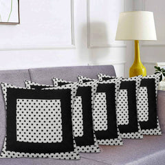 Kuber Industries Dot Print Soft Decorative Square Cushion Cover, Cushion Case For Sofa Couch Bed 16x16 Inch- Pack of 5 (White)