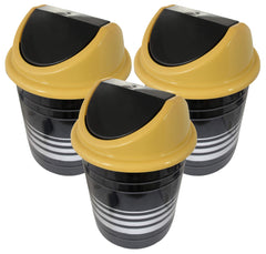 Kuber Industries Plastic 3 Pieces Medium Size Swing Lid Garbage Waste Dustbin for Home, Office, Factory, 10 Liters (Black & Yellow)-KUBMART10248