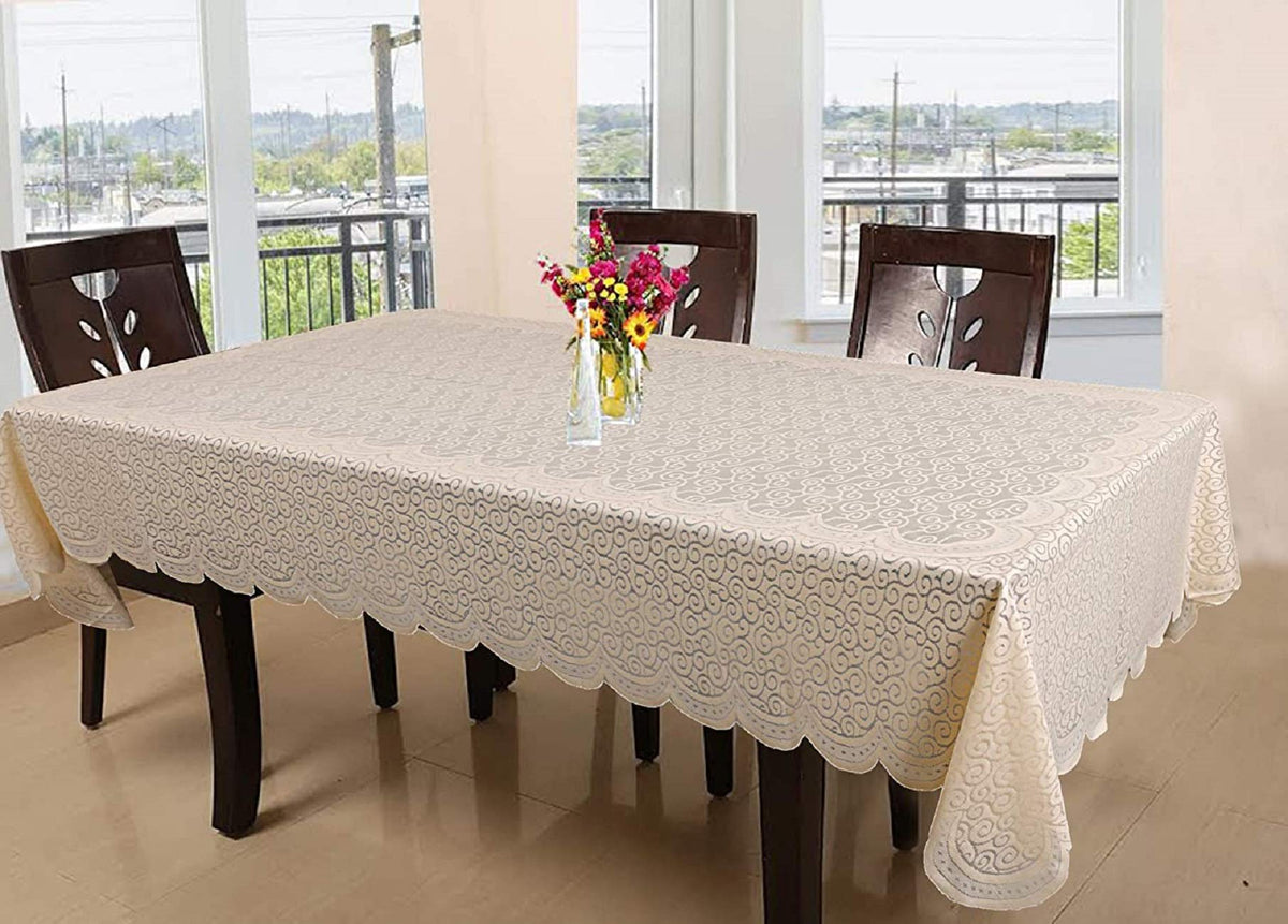 Kuber Industries Dining Table Cover 6 Seater|Table Cloth|Table Cover for Home, Restaurant| Zig Zag Design Cotton|Cream