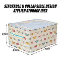Kuber Industries Storage Box | Steel Frame Living Box | Storage Organizer For Clothes | Saree Cover for Woman | Teddy Print Print Cloth Organizer | 22 Liter | Sky Blue