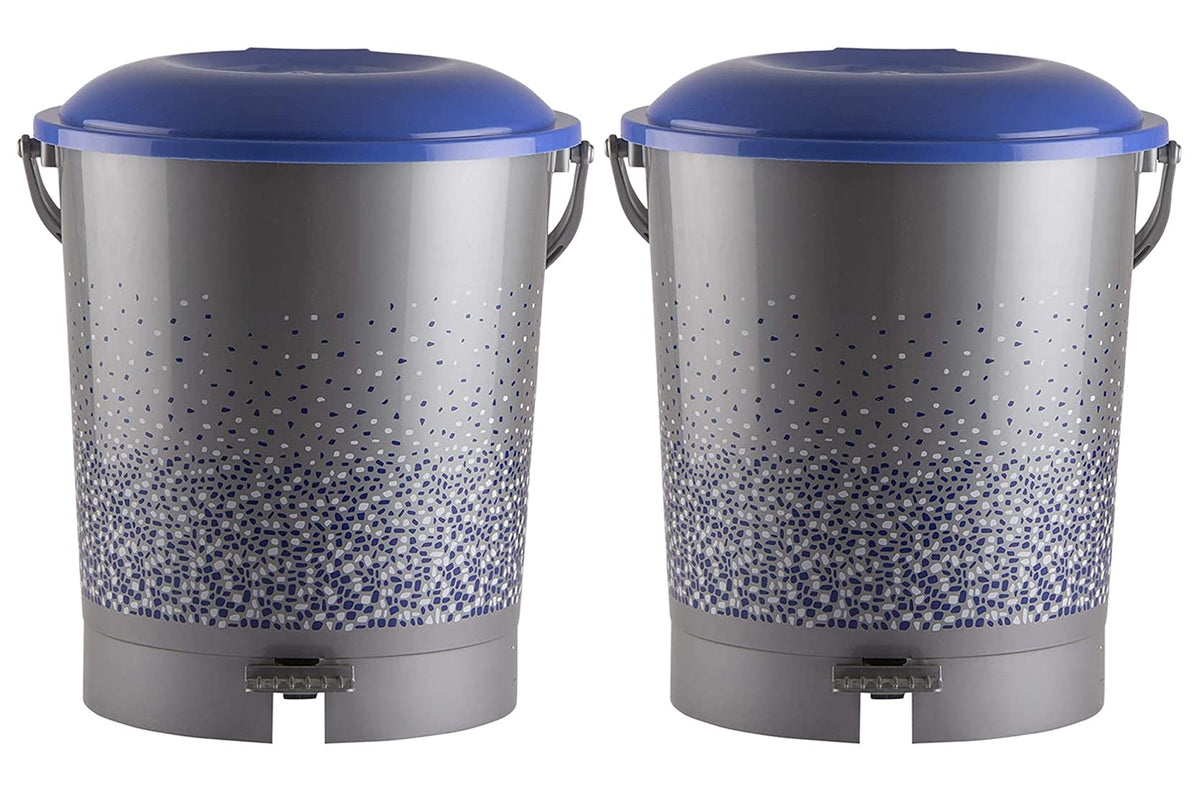 Heart Home Printed Plastic Pedal Dustbin For Home, Kitchen, Office, Bathroom With Handle, 7 Litre- Pack of 2 (Grey)-47HH0746