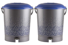 Heart Home Printed Plastic Pedal Dustbin For Home, Kitchen, Office, Bathroom With Handle, 7 Litre- Pack of 2 (Grey)-47HH0746