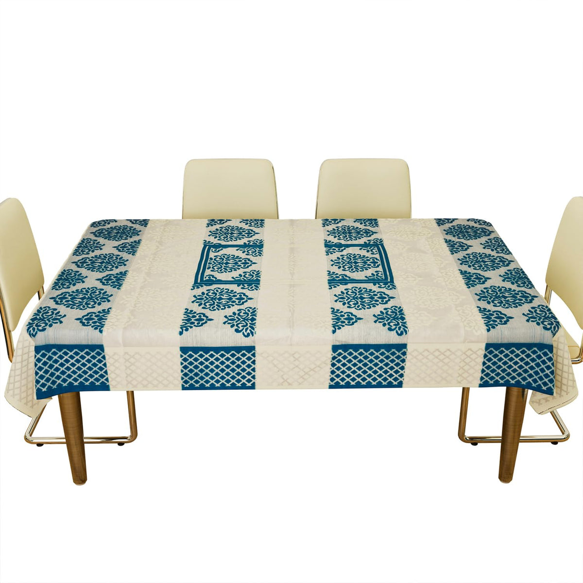 Heart Home Dining Table Cover | Kitchen Dining Tablecloth | 6 Seater Dining Table Cover | Dining Table Cover for Hall Décor | Blue Star Patta Net Tablecloth | DTC | 60x90 | Cream