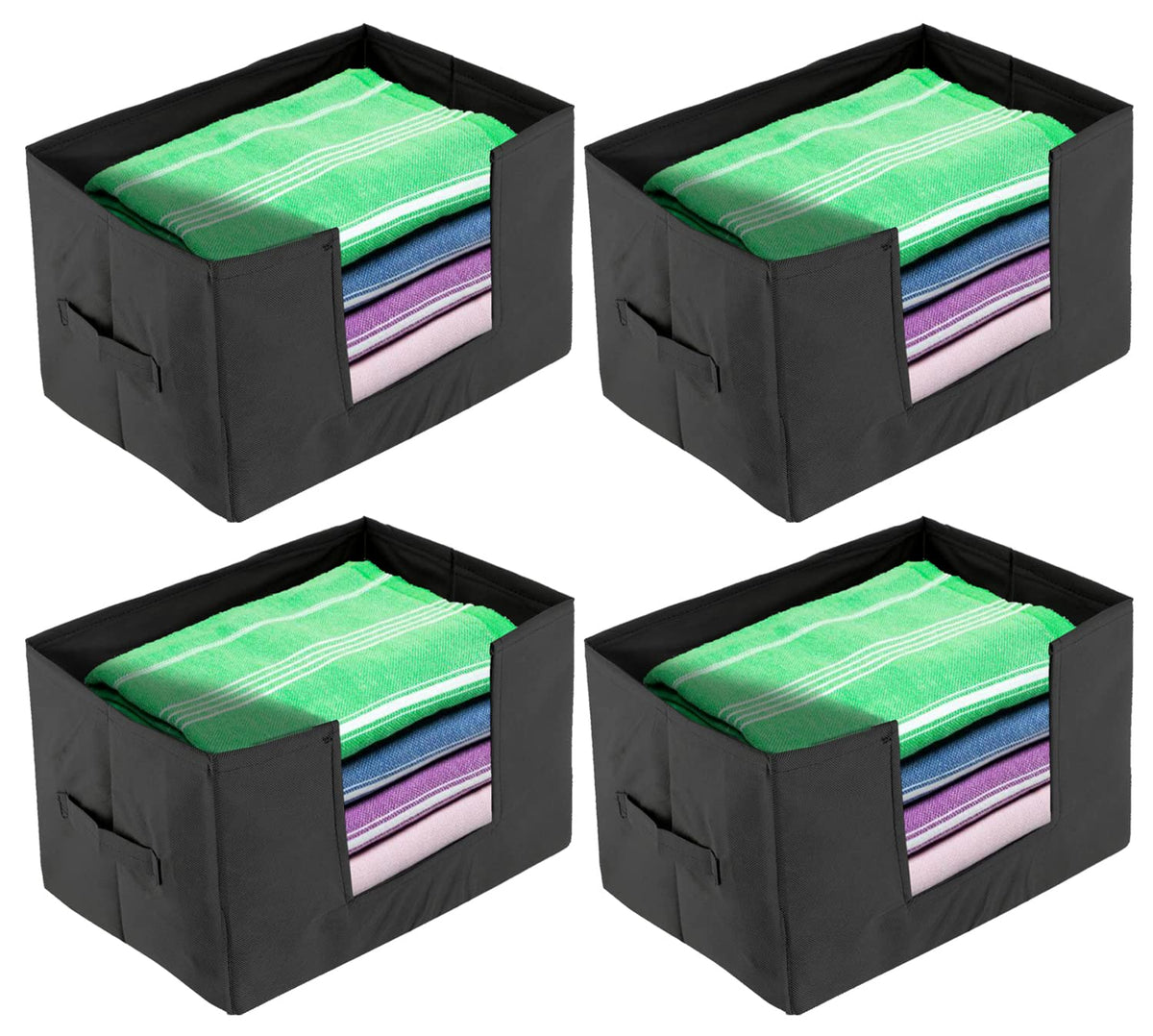 Heart Home Multiuses Non-Woven Closet Organizer, Storage Bin, Shelf Storage Oragnizer With Handle- Pack of 4 (Black)-HS43HEARTH26357