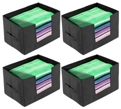 Heart Home Multiuses Non-Woven Closet Organizer, Storage Bin, Shelf Storage Oragnizer With Handle- Pack of 4 (Black)-HS43HEARTH26357