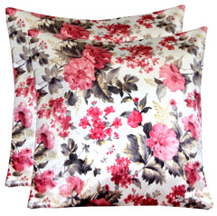 Heart Home Set of 2 Decorative Velvet Throw Pillows Covers for Couch Bed Sofa, Soft Cushion Case with Flower Design, 24x24 Inches (Cream), Full (HS_36_HEARTH018352)