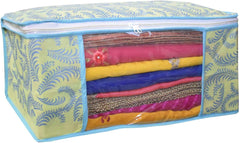 Kuber Industries Foldable saree covers with Zip|Non Woven Clothes Organiser for wardrobe |Leaf Print With Transparent Window|Suitable for Lehenga, Suit, Dress|Pack Of 6 (Green)