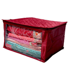 Kuber Industries 3 Piece Quilted Satin Saree Cover Set, Maroon