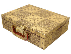 Kuber Industries Multipurpose Wooden Emobssed Design 3 Rod Bangle Box/Organizer/Case With Mirror & Number Lock System (Gold)-47KM0553