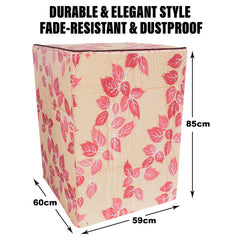 Heart Home Washing Machine Cover | Leaf Print Washing Machine Cover | PVC | Top Load Fully-Automatic Washing Machine Cover | Red