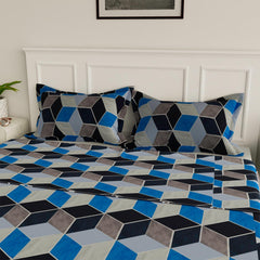 Heart Home Bedsheet | Cotton Double Bedsheet with 2 Pillow Covers | 144 TC Zig Zag Design Bedsheet for Bedroom | Bedsheet for Living Room | 90x100 Inch | Blue