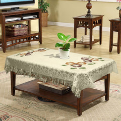 Heart Home Flower Printed Home Decorative Luxurious 4 Seater Cotton Center Table Cover/Table Cloth with Jhalar Border, 40"x60" (Cream)-44HH0116