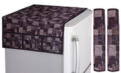 Kuber Industries 3D Checkered Design PVC 1 Piece Fridge Top Cover and 2 Piece Handle Cover (Brown) - CTKTC039712