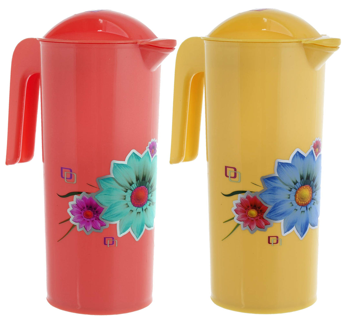 Kuber Industries Flower Design Plastic 2 Pieces Water Jug with Lid with Attractive Brown Print, 2 Litre (Multicolour) - CTLTC043789