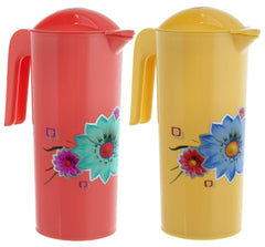 Kuber Industries Flower Design Plastic 2 Pieces Water Jug with Lid with Attractive Brown Print, 2 Litre (Multicolour) - CTLTC043789