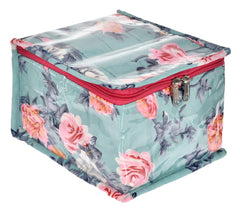 Kuber Industries Flower Printed Laminated PVC Jewellery Organiser/Storage Bag for Necklace: Earrings: Rings: Bracelet With 10 Transparent Pouches- Pack of 2 (Green) -45KM023