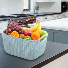 Heart Home Q-6 Designer Plastic Storage Basket For Store Fruits, Vegetables, Magazines, Cosmetics, Stationary Pack of 4 (Blue)-50HH01672