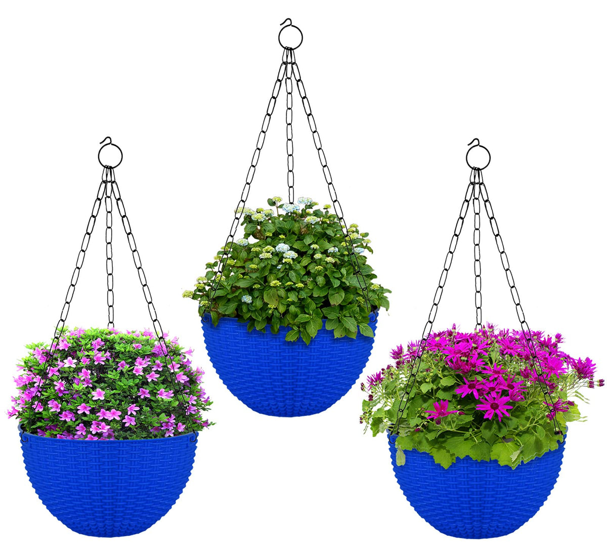 Heat Home Plastic Hanging Flower Pot for Balcony & Railing Set (Blue, Set of 3)