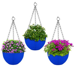 Kuber Industries Plastic Hanging Flower Pot for Balcony & Railing Set of 3 (Blue) 53KM3804