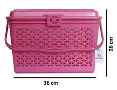 Heart Home Plastic Multipurpose Trendy Shopping Small Basket with Lid (Pink)-HEART11091