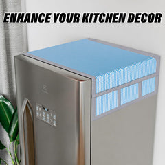 Kuber Industries Fridge Top Cover | Fridge Top Cover with Pockets | Refrigerator Top Cover for Kitchen | Fridge Top Cover with 6 Utility Pockets | Barik Check Fridge Cover | Blue