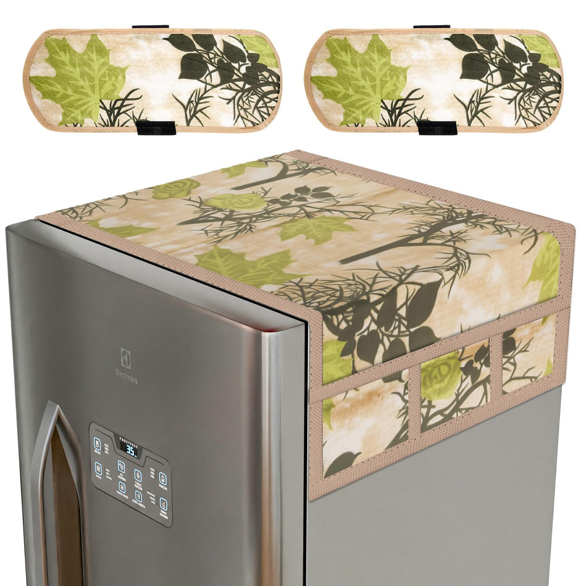 Heart Home Fridge Top Cover & Handle Cover Set | Fridge Top & Handle Cover Set | Refrigerator Cover & Handle Cover Combo Set | Tree Kniting Fridge & Handle Cover | Green