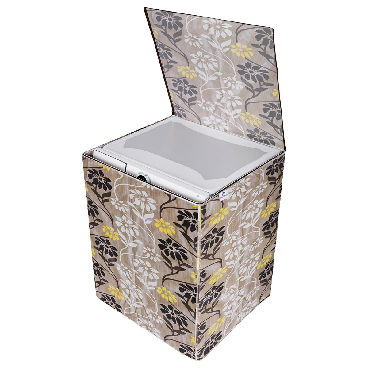 Heart Home Washing Machine Cover | Golden Flower Print Washing Machine Cover | Knitting Polyester | Top Load Fully-Automatic Washing Machine Cover | Brown
