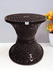 Heart Home Mesh Design Both Sided Plastic Sitting Stool, Planter Stand, Sidetable for Living Room, Bed Room, Garden in Damroo Style- Pack of 2 (Brown)