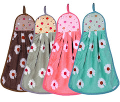 Kuber Industries Soft Cotton Flower Print Super Absorbent Hanging Napkin|Hand Towel for Washbasin & Kitchen,Pack of 4,(Assorted)