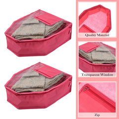 Kuber Industries Blouse Cover | Non Woven Foldable Wardrobe Organizer For Woman | Cloth Organizer Top Transparent & One Small Pocket | Pack of 3 | Pink