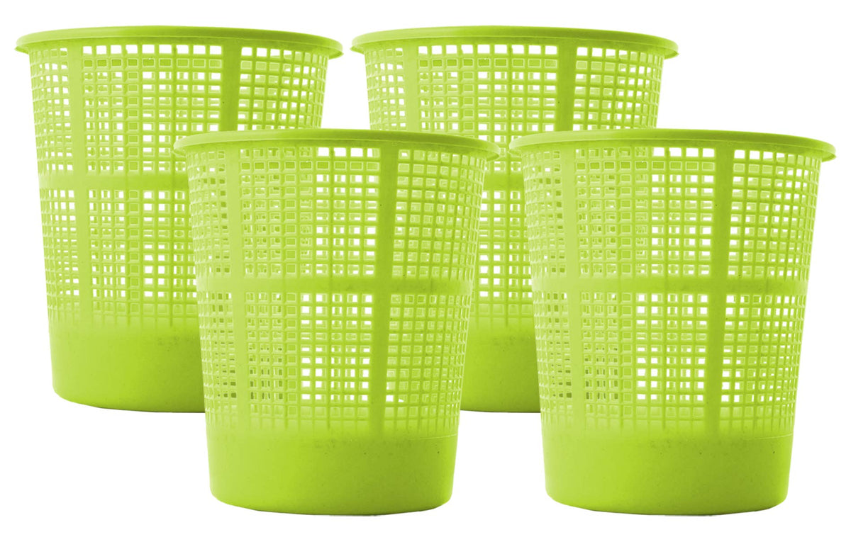 Kuber Industries Plastic 4 Pieces Mesh Dustbin Garbage Bin for Office use, School, Bedroom, Kids Room, Home, Multi Purpose, 5 Liters (Green)-KUBMART226