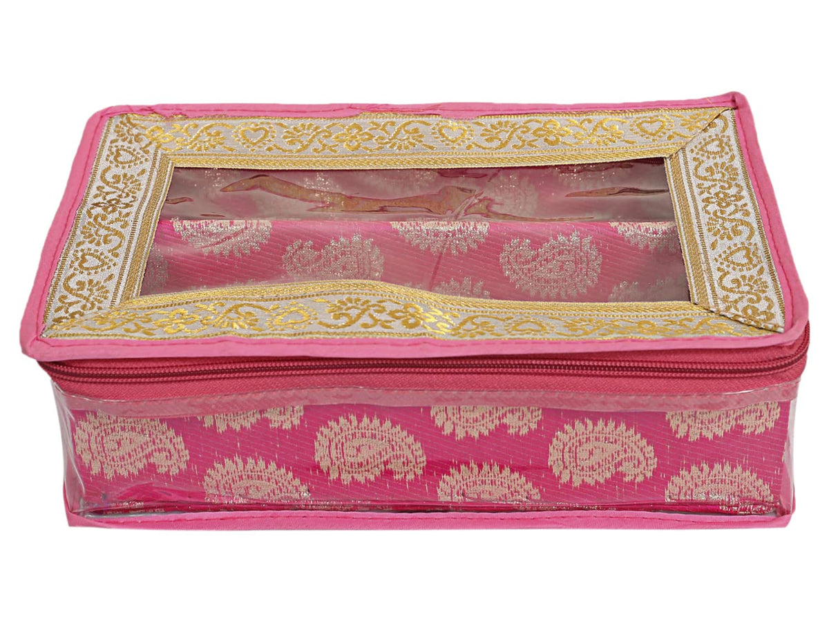 Heart Home Feather Design Laminated 2 Rod Box, Organizer For Bangle, Watches, Bracelets, Jewellery With Tranasparent Top (Pink)-47HH0222