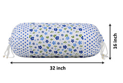 Kuber Industries Flower Printed Cotton Bolster Cover- Set of 4, 16"x32" (Blue & White)-44KM0149