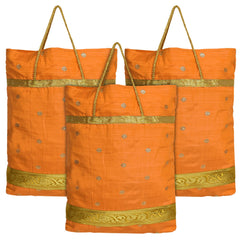 Kuber Industries Polyester Dot Design Foldable Potli|Shopping|Gifting, Hand Bag With Handle Pack of 3 (Yellow)
