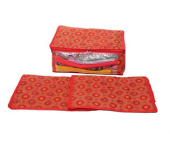 Heart Home Bandhani Design 6 Piece Cotton Saree Cover/Wardrobe Storage Organizer (Red) - HEART2625