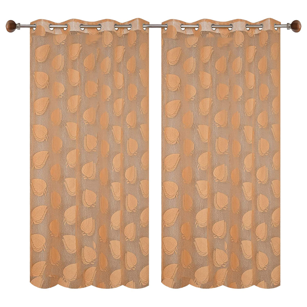 Kuber Industries Leaf Print 7 Feet Cotton Door Curtain for Living Room, Bed Room, Kids Room with 8 Eyelets Pack of 2 (Brown)-50KM01070