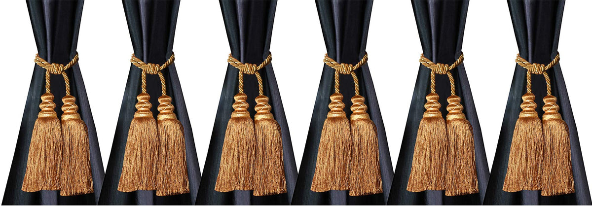 Kuber Industries Polyester 6 Pieces Curtain Tie Back Tassel Set (Gold) CTKTC33496