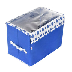 Heart Home Storage Box|Non-Woven Dot Print Foldable Storage Box|Large Wardrobe Organizer for Toys|Cloths with Transparent Lid & Handle (Blue)