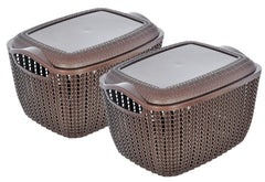 Heart Home Multiuses Large M 30 Plastic Basket/Organizer With Lid- Pack of 2 (Brown) -46HH07