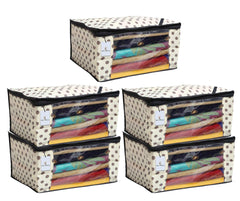 Kuber Industries Black Polka Dot 5 Piece Non Woven Saree Cover, Large, Ivory-CTKTC014123