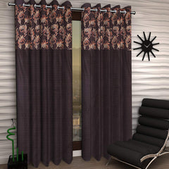 Kuber Industries Leaf Design 2 Pieces Polyester Eyelet Door Curtain 7 Feet (Coffee)-Ctktc14227