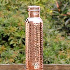 Heart Home Copper Hammered Design Leak Proof Water Bottle For Home, office, Traveling. 1 Ltr (Brown)