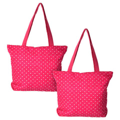 Kuber Industries Multipurposes Dot Printed Cotton Shoulder Bag/Tote Bag/Handbag/Lunch Bag with Carrying Handle- Pack of 2 (Pink)-50KM01169