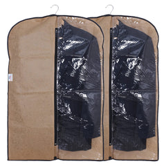 Heart Home Embossed Coat Cover|Non Woven Foldable Hanging Blazer Cover|Half Transparent Wardrobe Organizer, Pack of 2 (Coffee)